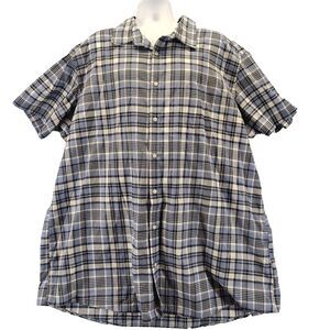 Sonoma Shirt Mens Sz 4XLT Blue Plaid Short Sleeve Button Up Causal Normcore